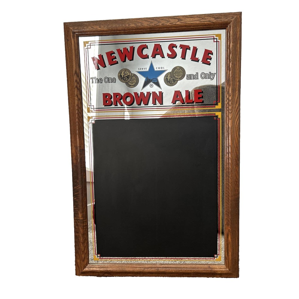 New castle Brown Ale Mirror And Chalkboard Bar Display 29 x 19 Vintage Rare